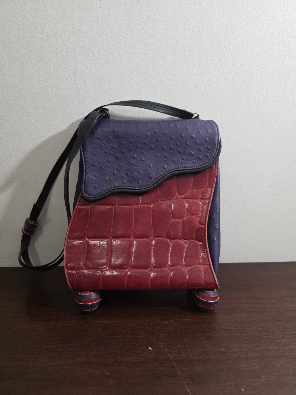 Carol Hearty leather patchwork Shoulder Bag Red And Purple 2001